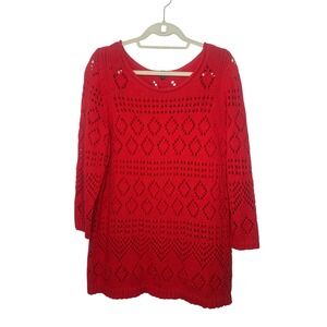 Talbots Women's Red Pointelle Open Knit Tunic Sweater Size 0X